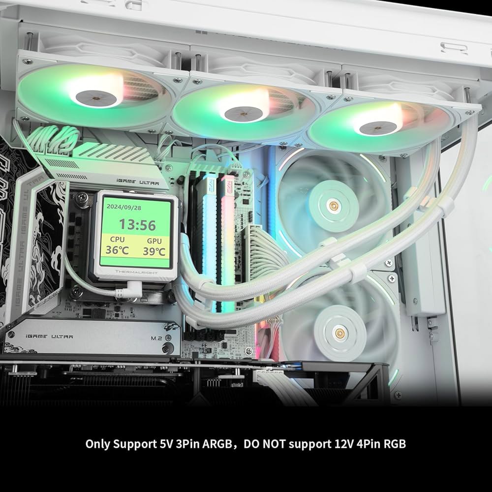 Thermalright FW360 울트라 ARGB 화이트 CPU AIO 쿨러, PC 360 사양 워터 쿨러 시스템, 480x480 해상도의 IPS LCD 화면, AM5용, 인텔 - 상세 이미지 2
