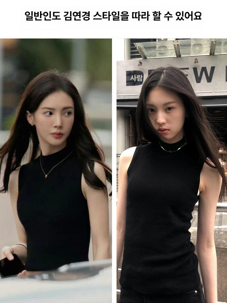 여성 여름 하이넥 민소매 슬림핏 블랙 나시 상의 하이넥 진천의 세련된 하이패션 구조적인예쁜짧은상의몸매를드러내는하이넥 - 상세 이미지 5