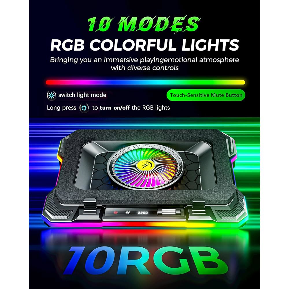 5.5인치 터보 팬이 장착된 ChillCore RGB 게이밍 노트북 쿨링 패드, 15.6-19.3인치 노트북용 급속 냉각, 가변 속도 제어, 7개의 조절 가능한 높이 - K1 5V - 상세 이미지 3