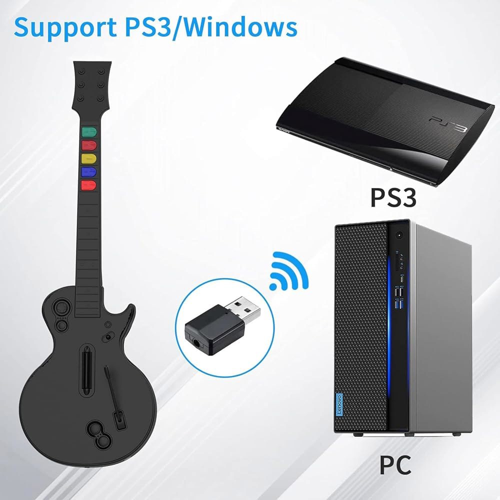 DOYO PC 기타 히어로 컨트롤러, 및 PlayStation 3용 동글 무선 PS3 히어로, 록 밴드, 클론 조절 가능한 스트랩(블랙)과 호환됩니다 - 상세 이미지 2