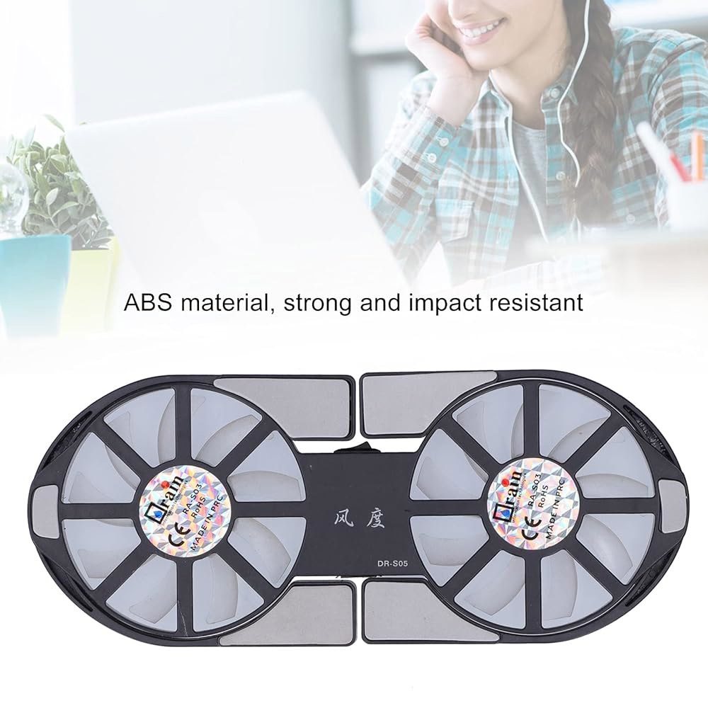노트북 쿨러 냉각 패드, 휴대용 USB 전원, 4색 접이식 듀얼 팬, 대형 공기 체적 라디에이터 히트 싱크, 파란색 LED 조명(블랙) - 상세 이미지 3