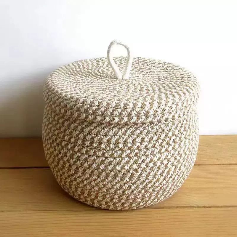 북유럽 원형 라탄 뚜껑 포함 손수제 바스켓 정리함 소형 15 x 13cm 표준버전 - 상세 이미지 5