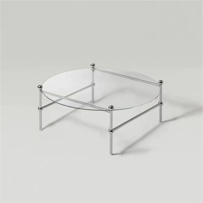 둥근 글라스 좌식테이블 원형 강화유리 투명 유리상판 스테인레스 스틸다리 40x40x35 - 상품 이미지