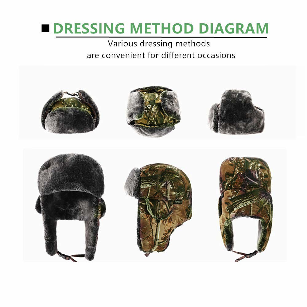 우디오 위장 겨울 폭격기 덫 모자 우산 - 남성 러시아 군인 이어 플랩 스키 스노우 추운 날씨 모피 Camouflage - Yellow - 상세 이미지 3