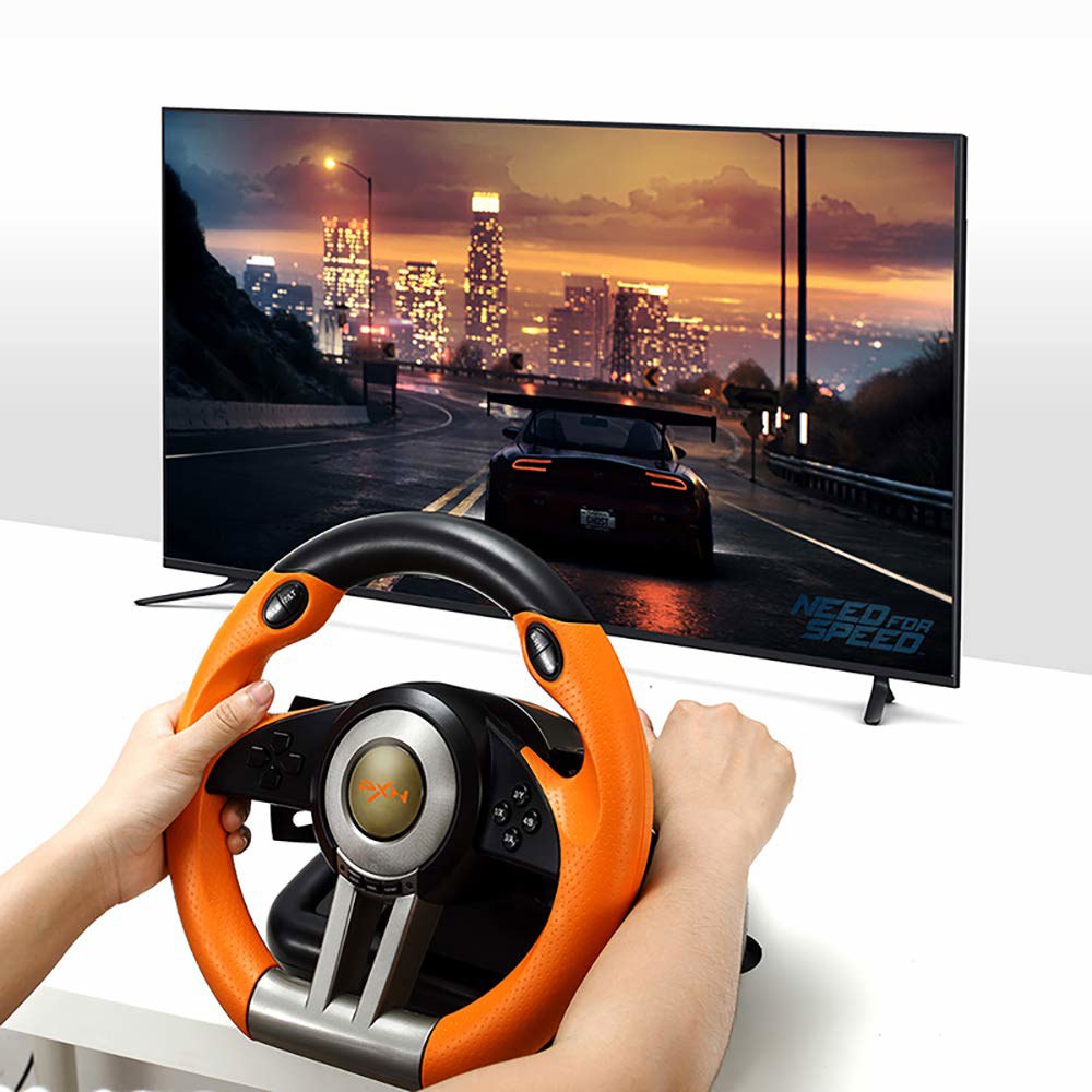 PS3, PS4, Xbox One, Series X/S, 스위치용 페달이 있는 PXN PC 레이싱 휠, V3II 180도 유니버설 USB 자동차 심 레이스 스티어링 휠(오렌지) - 상세 이미지 3