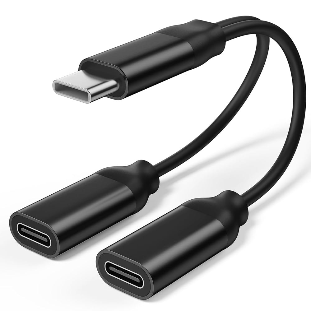 듀얼 USB C 헤드폰 및 충전기 어댑터, 고속 충전이 가능한 2-in-1 타입 오디오 동글 케이블, 16 /15 Series 갤럭시 S22 /21 /20 /Note 20, 픽셀 - 상품 이미지