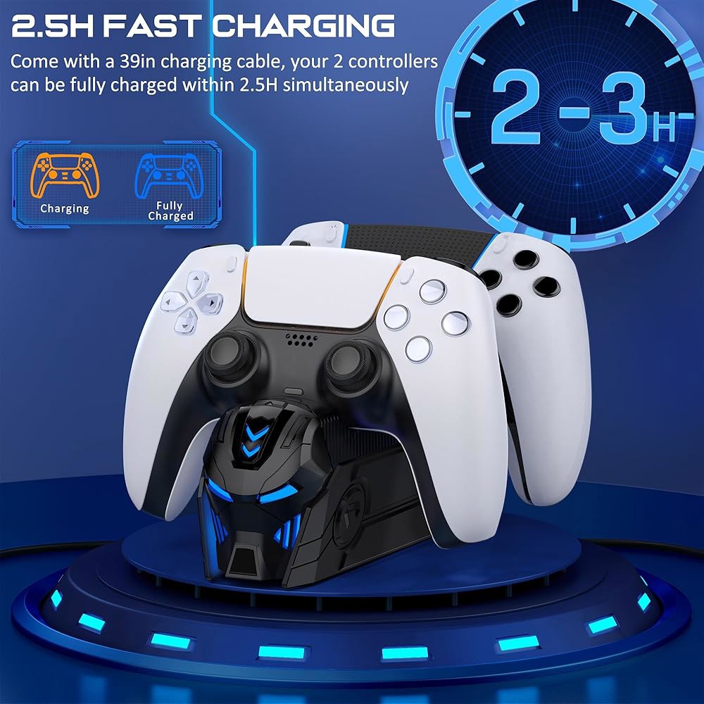 PS5 컨트롤러 충전소, PlayStation 5 듀얼센스 컨트롤러와 호환 - 플레이스타톤 페이스플레이트 엣지-블랙용 LED 듀얼 충전기 도크 충전소 액세서리 Black - 상세 이미지 3