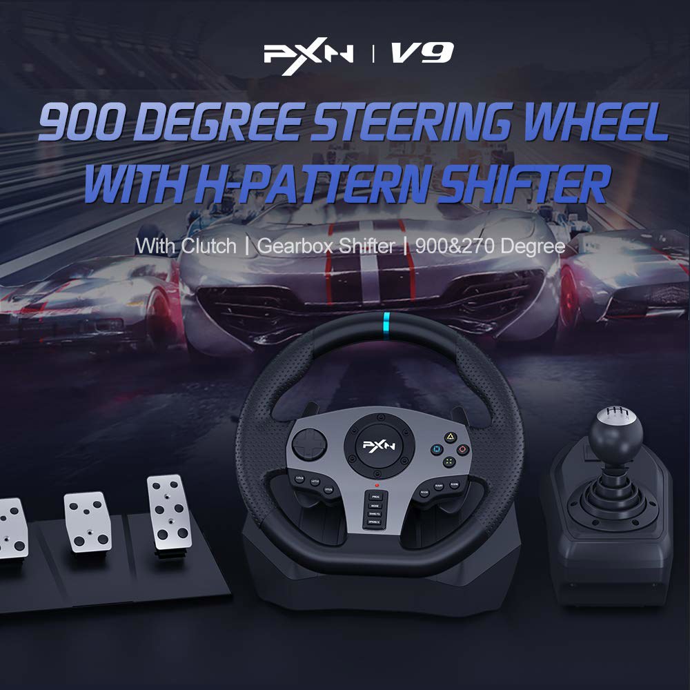 PC, Xbox One, Series X /S, PS4, PS3, 스위치용 PXN 레이싱 휠, V9 유니버설 USB 심 270/900도 게이밍 스티어링 휠 3페달 및 시프터 번들 - 상세 이미지 2