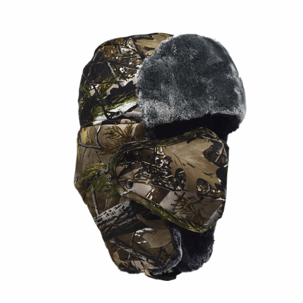 우디오 위장 겨울 폭격기 덫 모자 우산 - 남성 러시아 군인 이어 플랩 스키 스노우 추운 날씨 모피 Camouflage - Yellow - 상품 이미지