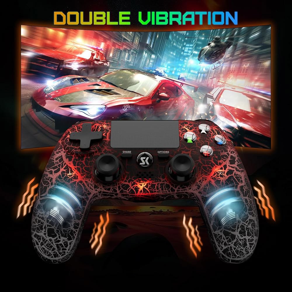 청다오 PS4용 컨트롤러, PlayStation 4용 무선 컨트롤러 /Pro /Slim, 리모컨 및 조절 가능한 RGB 조명 / 1000mAh 배터리 6축 모션 센서 더블 진동 - 상세 이미지 3