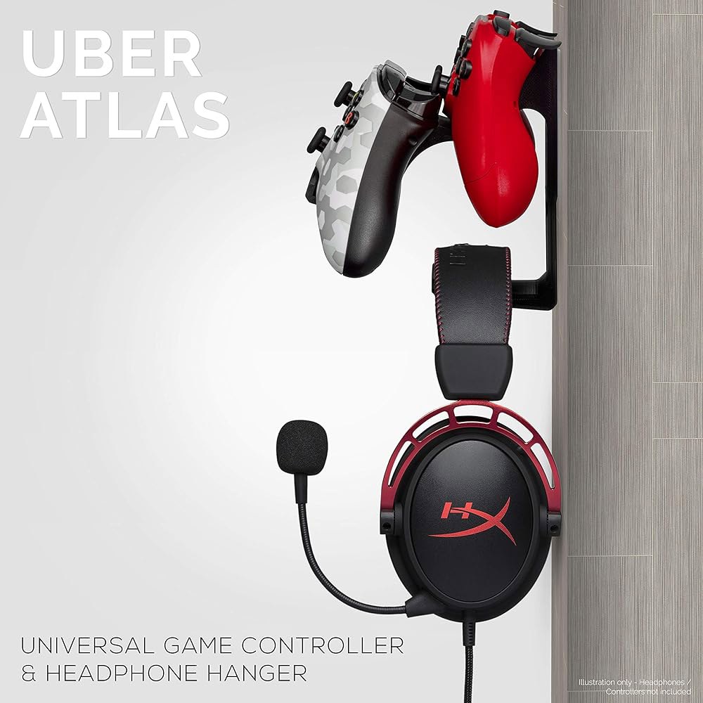 브레인웨이브즈 Xbox ONE, 시리즈 X, PS5, PS4, PS3, 스위치, 스틸시리즈 게임패드 등을 위한 UberAtlas 듀얼 게임 컨트롤러 및 헤드폰 스탠드 월 마운트 - 상세 이미지 3