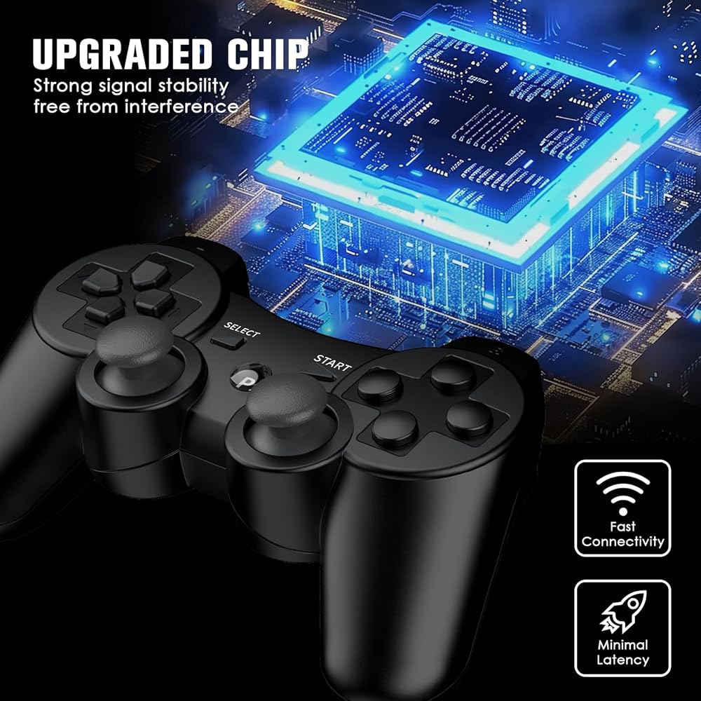 PS3와 호환되는 Kvkdiir 2 팩 컨트롤러, 듀얼 진동, 모션 컨트롤, 충전 케이블 2개 - 블랙 - 상세 이미지 2