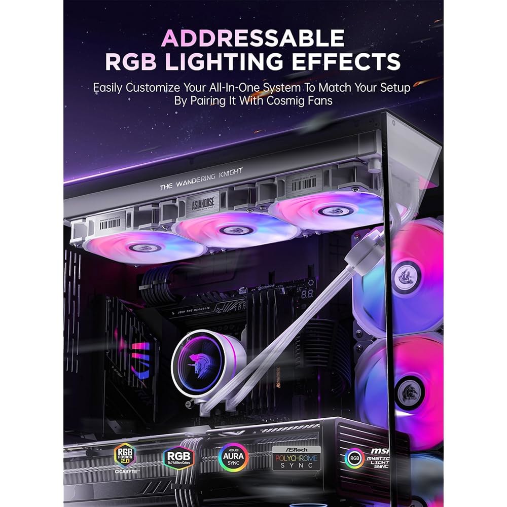 AsiaHorse WK-A360 ARGB 올인원 AIO CPU 리퀴드 쿨러, 듀얼 고성능 펌프와 3 120mm PWM 팬이 장착된 방랑 기사 360mm 수냉식 시스템, 인텔 및 - 상세 이미지 2