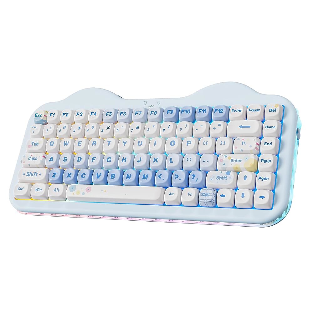 윤지이 C75 무선 기계식 키보드, 75 레이아웃, 핫 스왑 가능 NKRO, BT5.0 / 2.4G USB-C 모드, 다이 서브 PBT MOA 키캡, RGB 개스킷 마운트, Mac - 상품 이미지