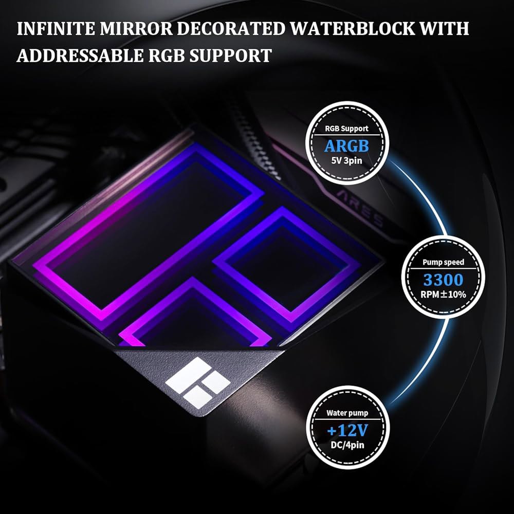 Thermalright Frozen Infinity 360 블랙 CPU 워터 쿨러, Aio 트리플 TL-M12 PWM 팬, 인피니티 미러 냉각, AM4 / AM5용, 인텔 LGA1 - 상세 이미지 3
