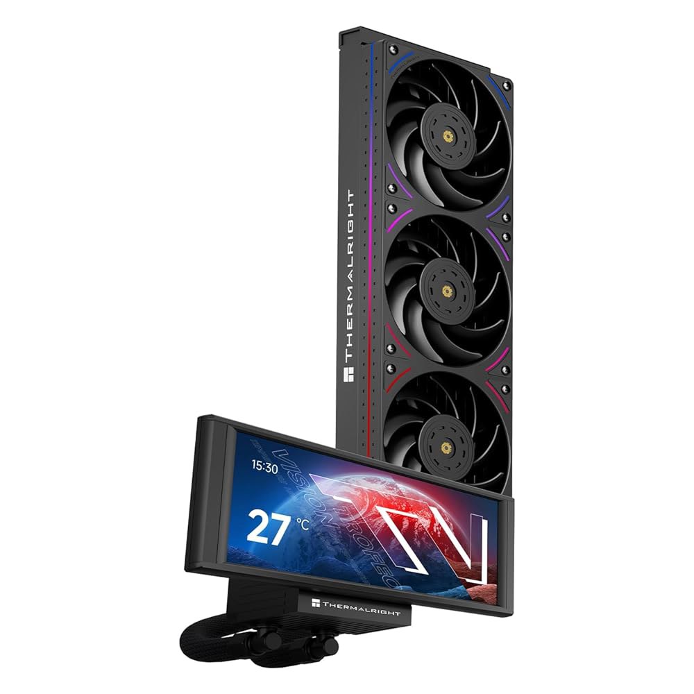Thermalright Trofeo Vision 360 ARGB 블랙 CPU AIO 쿨러, 6.86인치 LCD 롱스크린 고성능 360mm 수냉식 라디에이터, 1280x480 해상도 - 상품 이미지