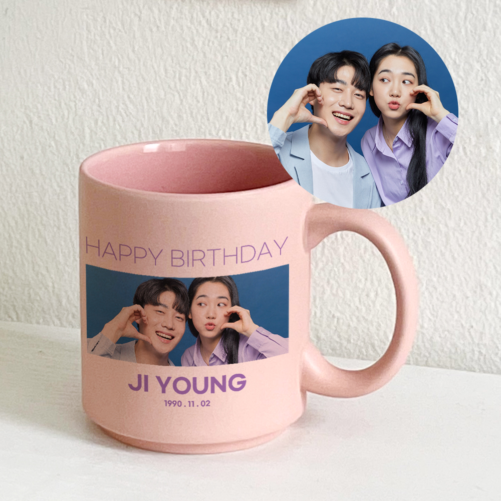 파스텔 컬러 머그컵 주문제작 사진 커스텀 핑크, 크림 320ml - 상세 이미지 3