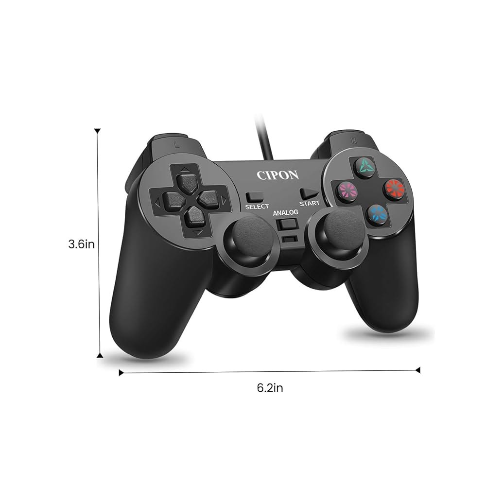 PS-2 콘솔용 시폰 유선 컨트롤러, 블랙 리모컨, 더블 진동 기능이 있는 액세서리 게임패드, 71인치 케이블 - 상세 이미지 2