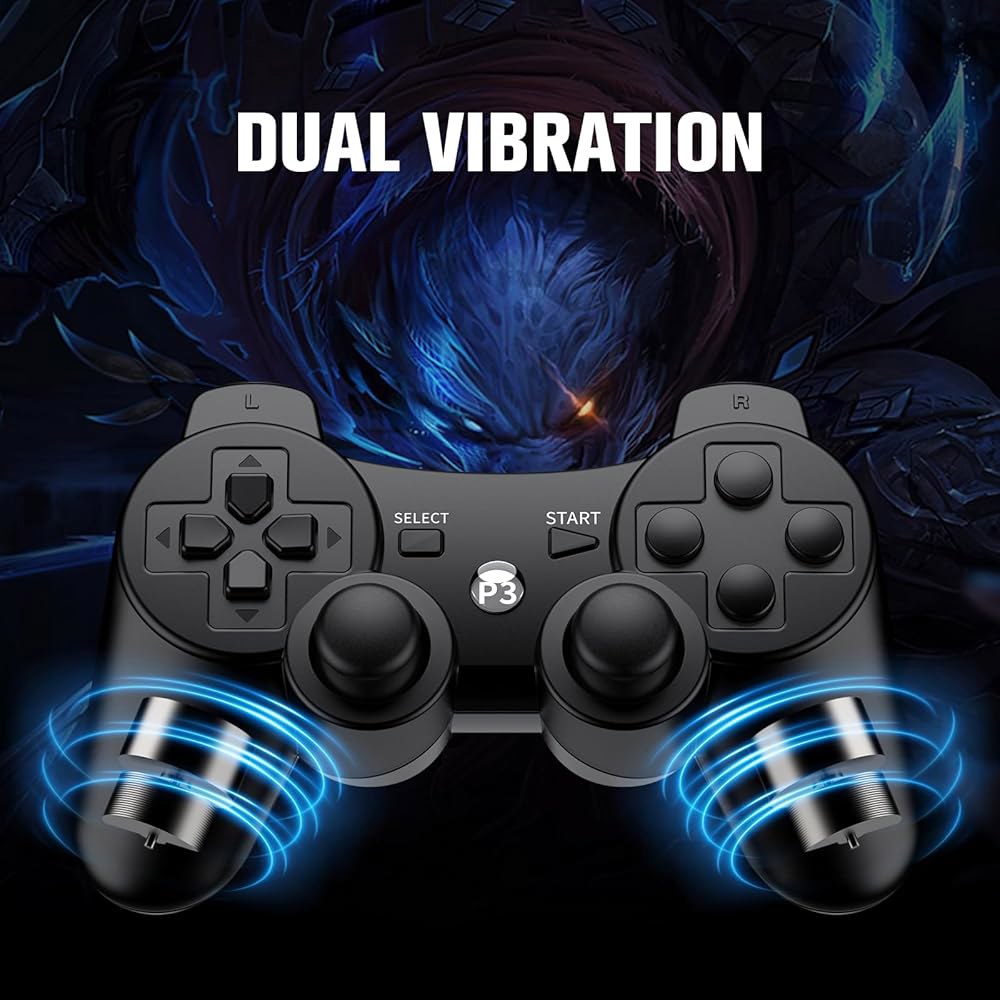 PS3와 호환되는 Kvkdiir 2 팩 컨트롤러, 듀얼 진동, 모션 컨트롤, 충전 케이블 2개 - 블랙 - 상세 이미지 3