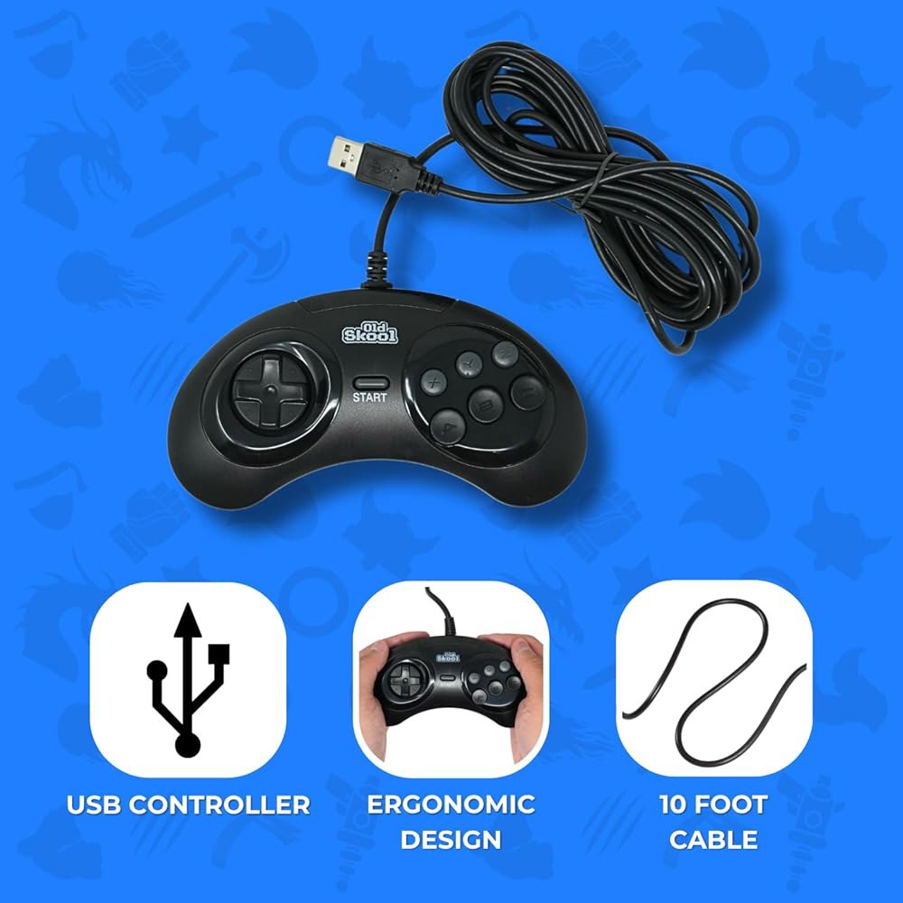 구형 Skool USB 컨트롤러 6버튼 아케이드 패드, 세가 제네시스 미니, PS3, PC, Mac, 스팀, 닌텐도 스위치와 호환 - 포트(블랙) - 상세 이미지 2
