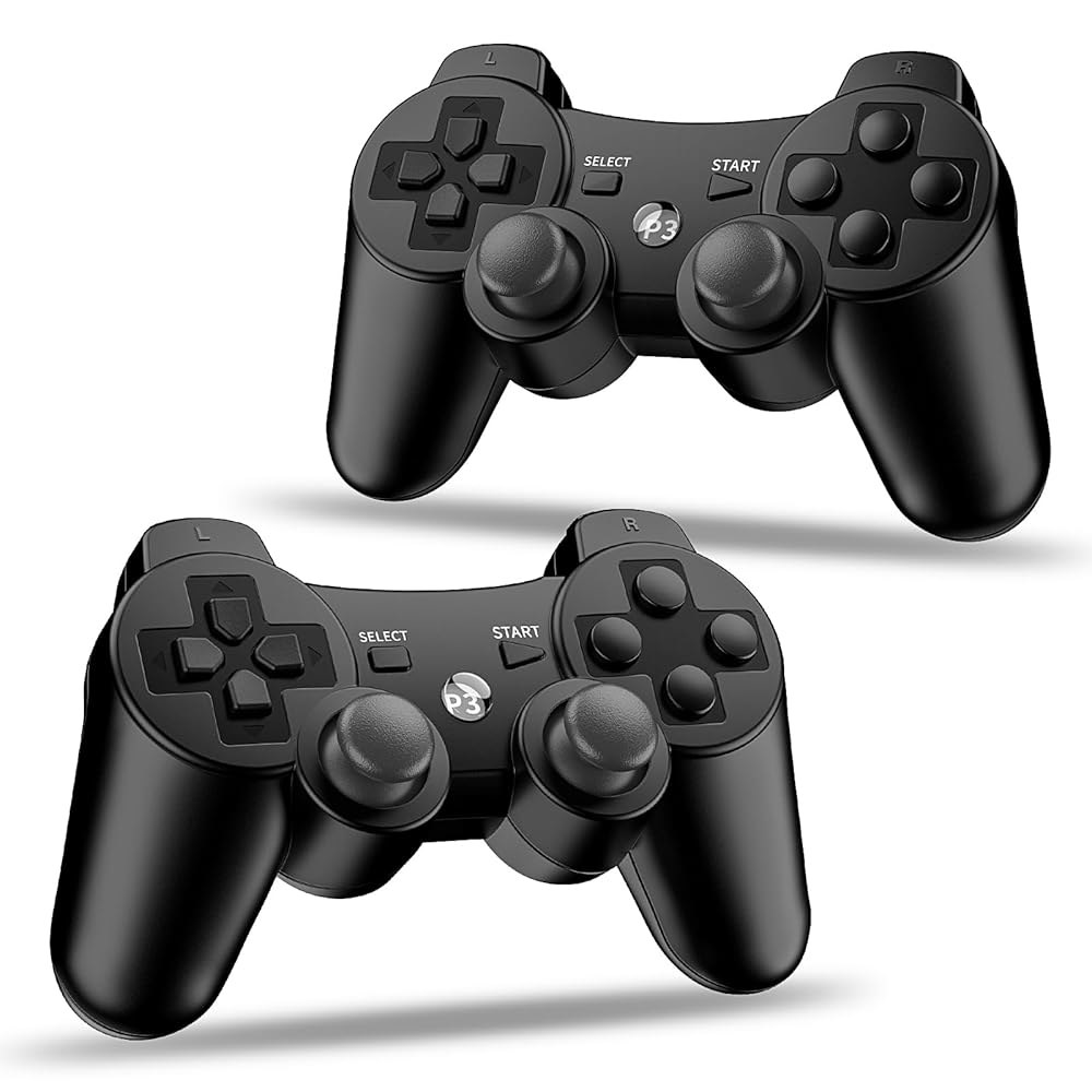PS3와 호환되는 Kvkdiir 2 팩 컨트롤러, 듀얼 진동, 모션 컨트롤, 충전 케이블 2개 - 블랙 - 상품 이미지