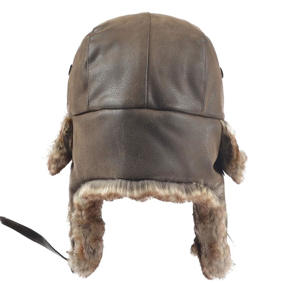 FORDALLIO 추운 날씨 가짜 모피 귀 덮개 덫 사냥꾼 모자 러시아 소비에트 우산 부대 조종사 2 Faux Fur / Size M Brown - 상세 이미지 3