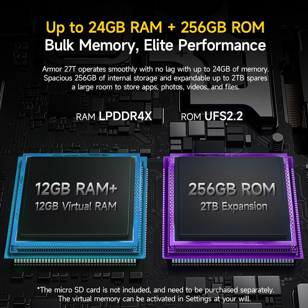열 카메라가 장착된 울레폰 아머 27T 러기드 폰, 24GB+256GB MTK G99 안드로이드 14 스마트폰, 10600mAh 50MP+64MP 나이트 비전, 6.78인치 FHD - 상세 이미지 2