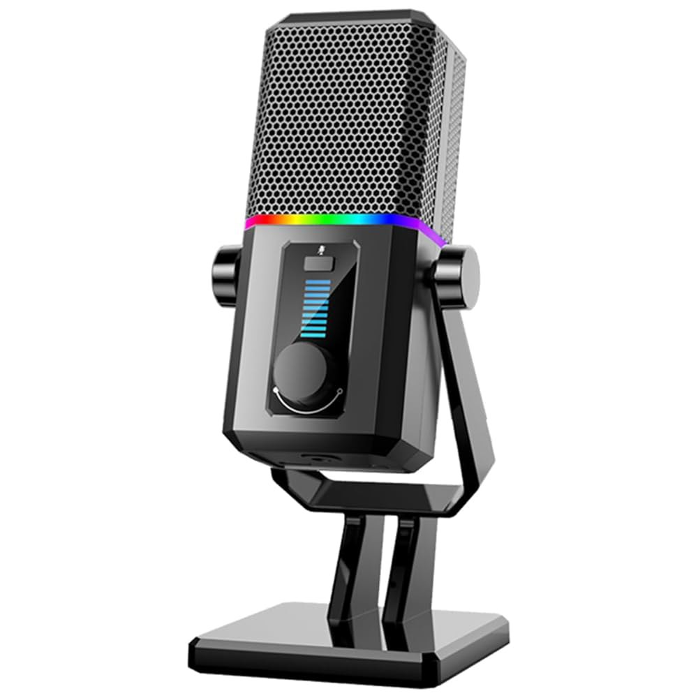 Facmogu HK2 게이밍 마이크, PC용 USB 다이내믹 RGB 조명이 있는 컴퓨터 스트리밍 음소거 버튼, 게인 컨트롤, 스튜디오 트위치 유튜브 녹화용 데스크톱 팟캐스트 마이크 - 상품 이미지