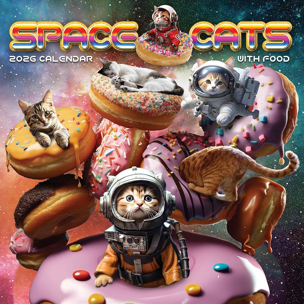 TF Publishing 2026 Space Cats 수직 포함 일정을 12인치) 대형 용지 벽 그리드 약속 정리용 위한 x 30.5cm(12 가정 달력 월간 - 프리미엄 광택 - 상품 이미지