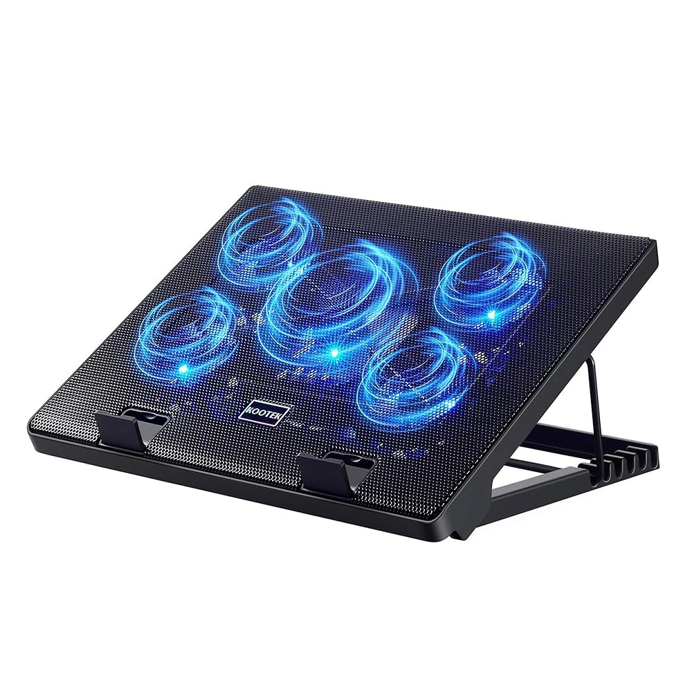 쿠텍 노트북 쿨링 패드, 5개의 조용한 팬이 있는 쿨러, 12-17인치 컴퓨터 PC 게이밍 팬, 높이 조절 가능한 스탠드 액세서리, 파란색 Blue - 상품 이미지