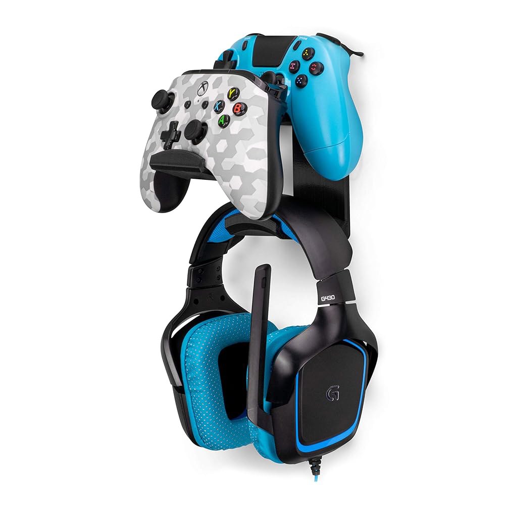 브레인웨이브즈 Xbox ONE, 시리즈 X, PS5, PS4, PS3, 스위치, 스틸시리즈 게임패드 등을 위한 UberAtlas 듀얼 게임 컨트롤러 및 헤드폰 스탠드 월 마운트 - 상품 이미지