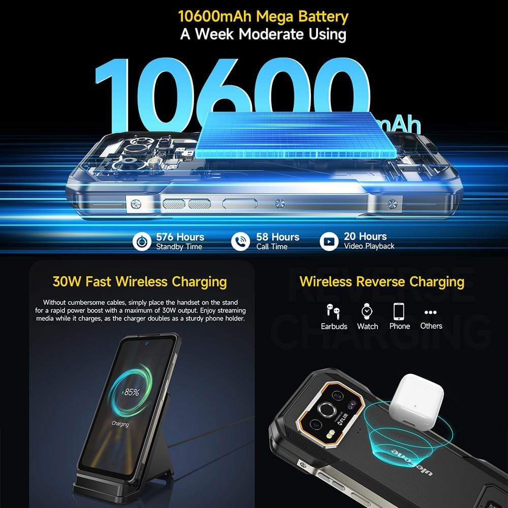 열 카메라가 장착된 울레폰 아머 27T 러기드 폰, 24GB+256GB MTK G99 안드로이드 14 스마트폰, 10600mAh 50MP+64MP 나이트 비전, 6.78인치 FHD - 상세 이미지 3