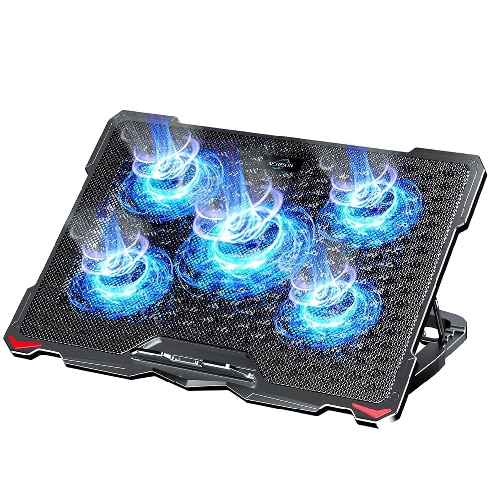 아이체슨 노트북 쿨링 패드 5 팬 최대 17.3인치 헤비 쿨러, 블루 LED 조명, USB 포트 2개, S035, 블루-5팬 Blue - 상품 이미지