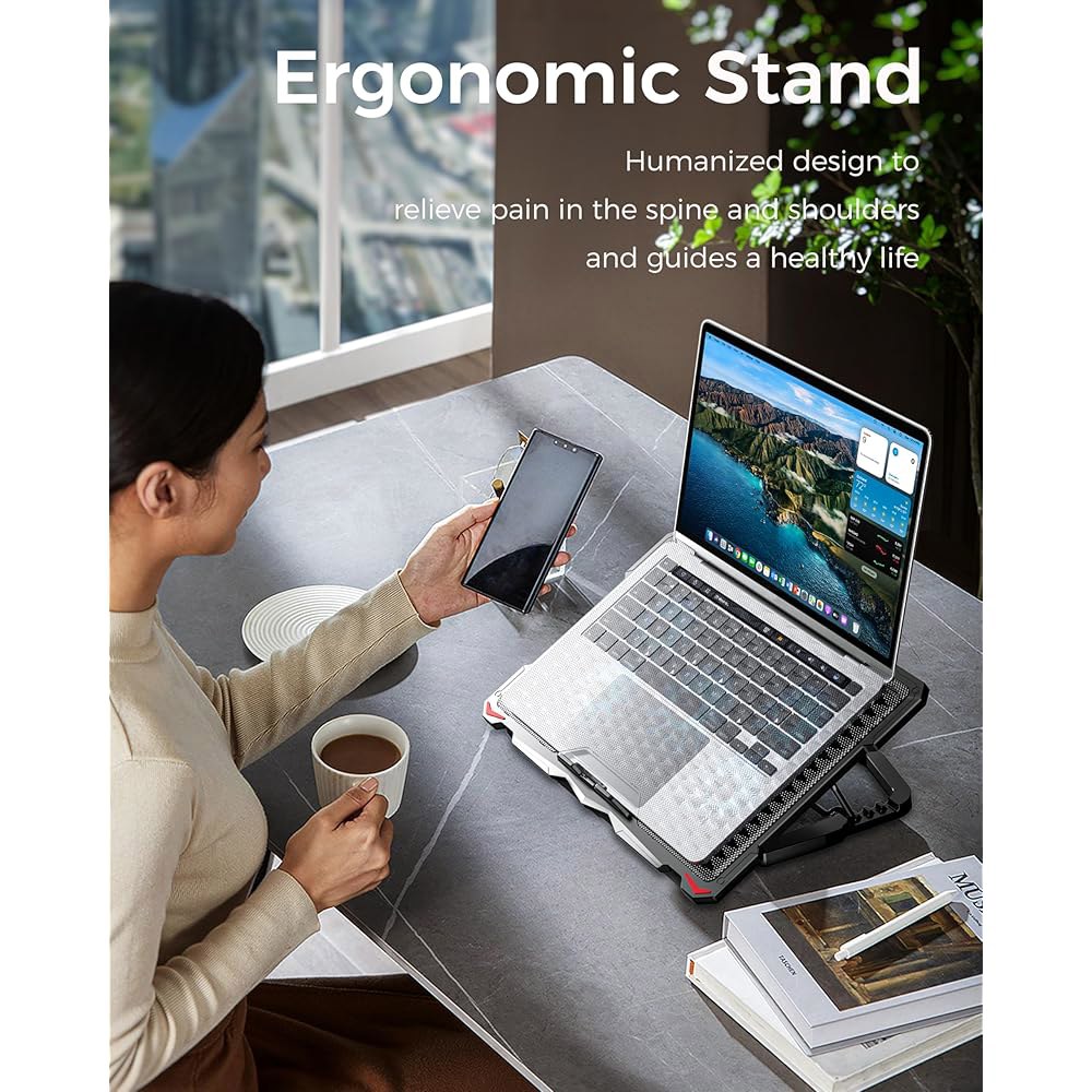 아이체슨 노트북 쿨링 패드 5 팬 최대 17.3인치 헤비 쿨러, 블루 LED 조명, USB 포트 2개, S035, 블루-5팬 Blue - 상세 이미지 3