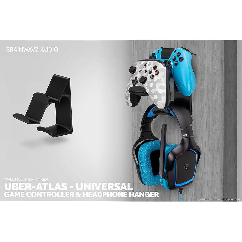 브레인웨이브즈 Xbox ONE, 시리즈 X, PS5, PS4, PS3, 스위치, 스틸시리즈 게임패드 등을 위한 UberAtlas 듀얼 게임 컨트롤러 및 헤드폰 스탠드 월 마운트 - 상세 이미지 2