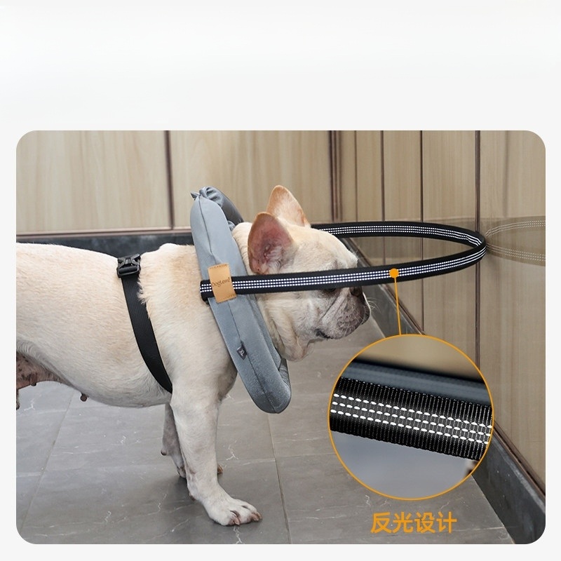 강아지엔젤링 반려동물 시각장애 노령견 패딩 경량 야간반사  회색 XS(목둘레14-22cm) - 상세 이미지 4