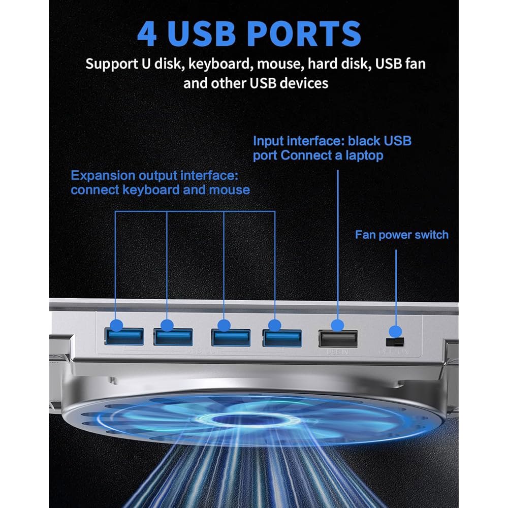 업그레이드된 저소음 팬과 3.0 USB 허브가 있는 사운드댄스 노트북 냉각 패드, 과열 방지, 조절 가능한 인체공학적 스탠드 최대 16개의 u201D 게이밍 컴퓨터 지원 - 상세 이미지 3