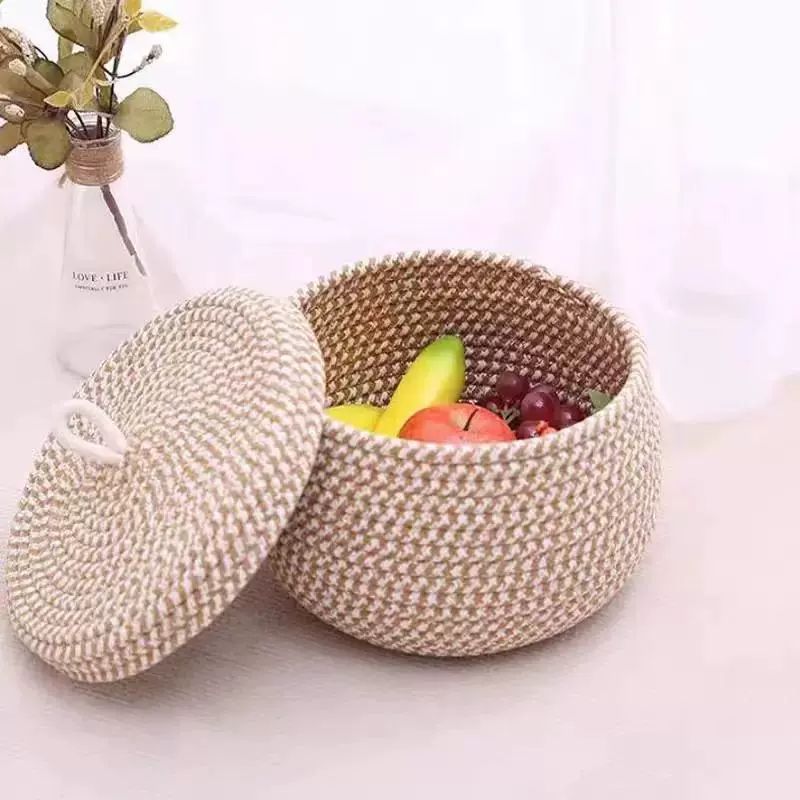 북유럽 원형 라탄 뚜껑 포함 손수제 바스켓 정리함 소형 15 x 13cm 표준버전 - 상세 이미지 4