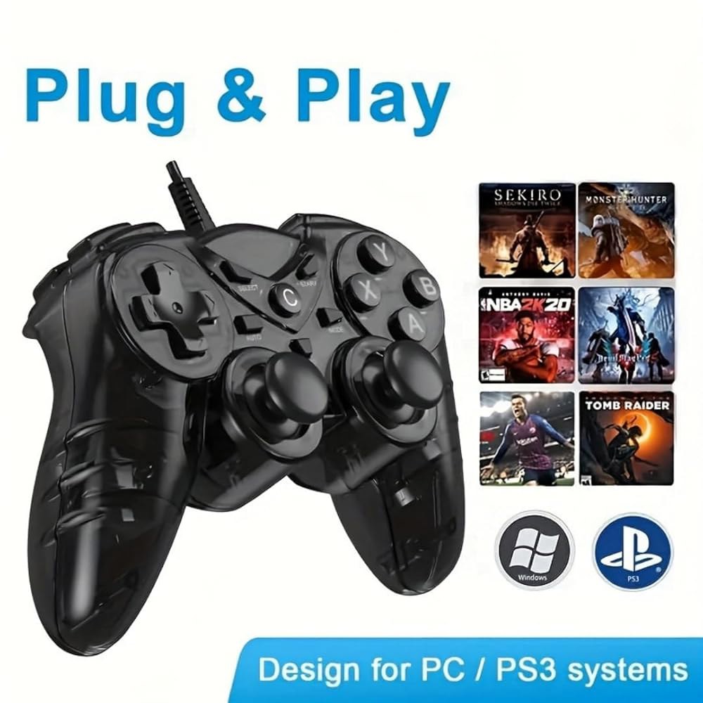 NBCP 유선 PS3 PC 게임 컨트롤러 TV 박스 USB 스팀 게임패드 조이패드, 듀얼 진동 피드백 터보 트리거 포함 Windows 7 / 8 8.1 10 노트북 - 상세 이미지 2