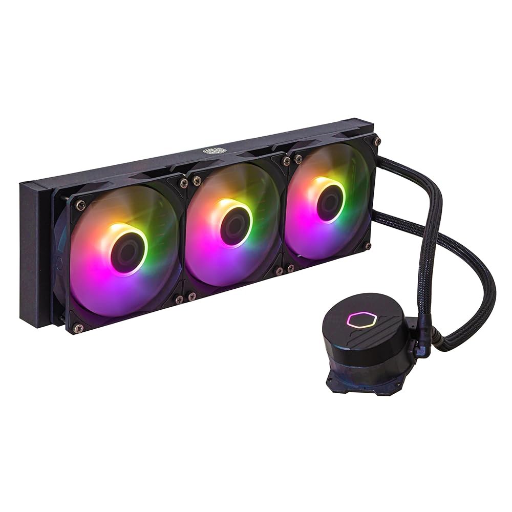 쿨러 마스터 리퀴드 360L 코어 ARGB CPU 액체 - 듀얼 챔버 Gen S 펌프, 우수한 라디에이터 및 120mm 팬, LGA 1700 AM5 브래킷 블랙 - 상품 이미지