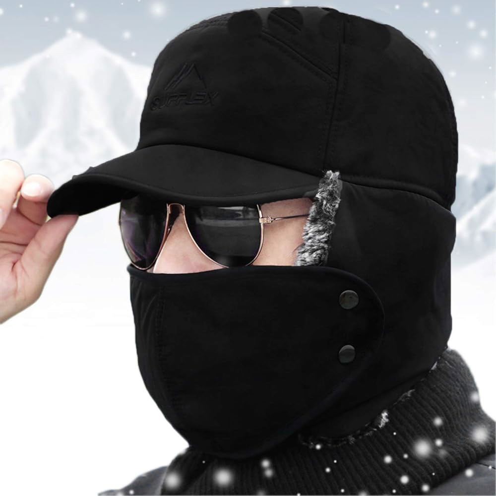 남성 겨울 보온 덫 모자 러시아 우산 스키 사냥 아빠 이어 플랩 오토바이 사이클링 마스크 여성 따뜻한 모피 스노우 - 상세 이미지 2