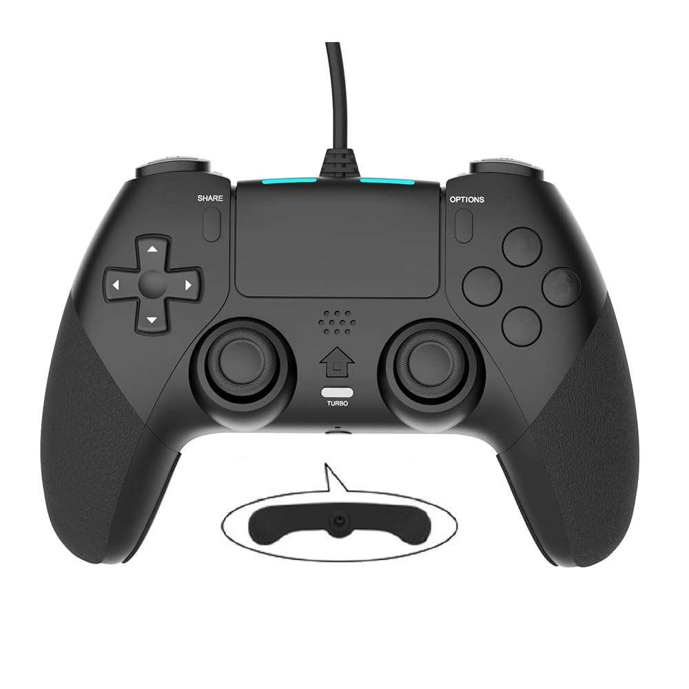 PS4 / 슬림 Pro 및 PC용 고급 프로그래밍 버튼 듀얼 진동 충격 조이스틱 게임패드 플레이스테이션 4용 유선 컨트롤러 게임패드(블랙) Black - 상품 이미지