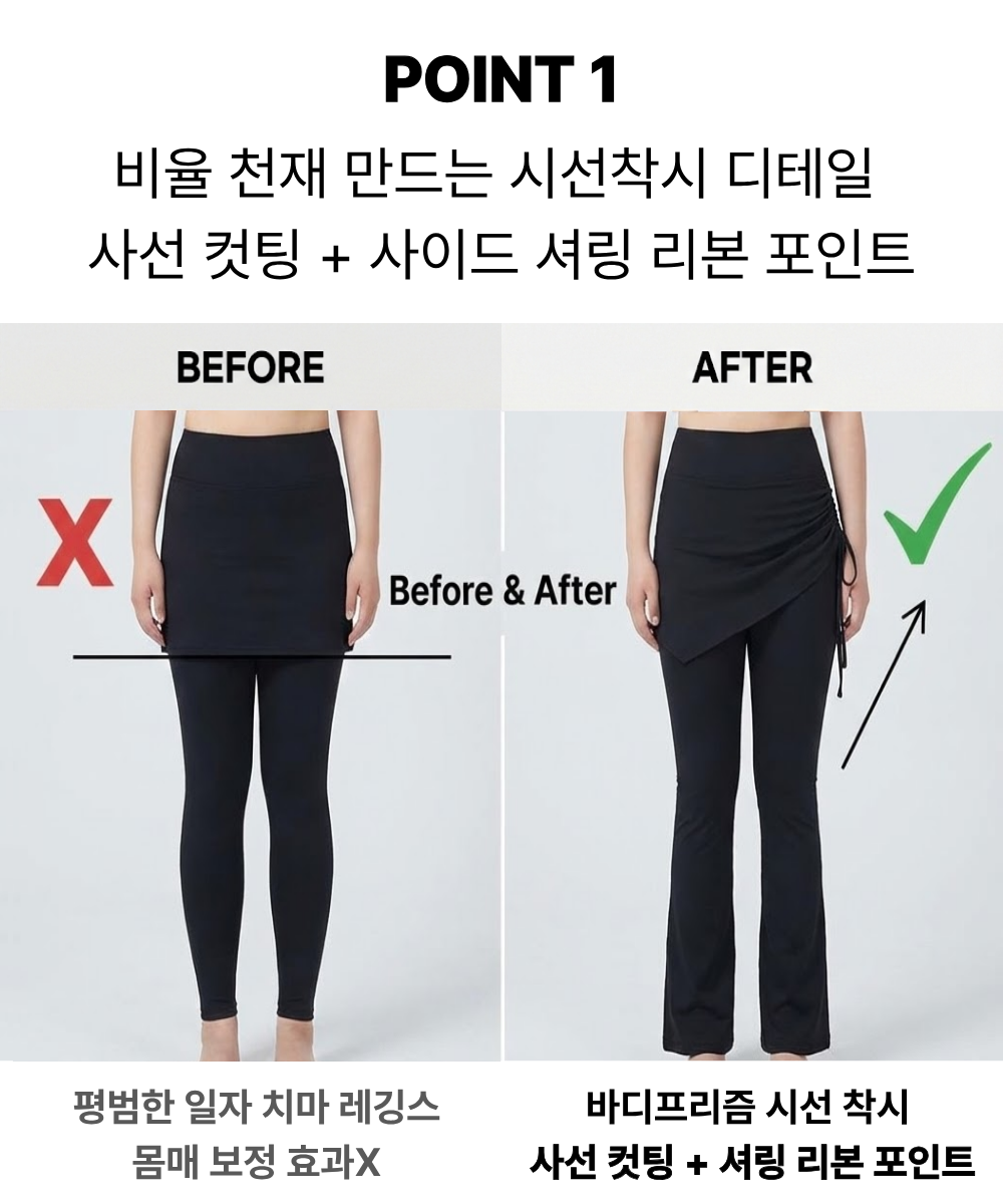 부츠컷 치마 레깅스 힙커버 플레어 랩스커트 바디프리즘 이미지 3