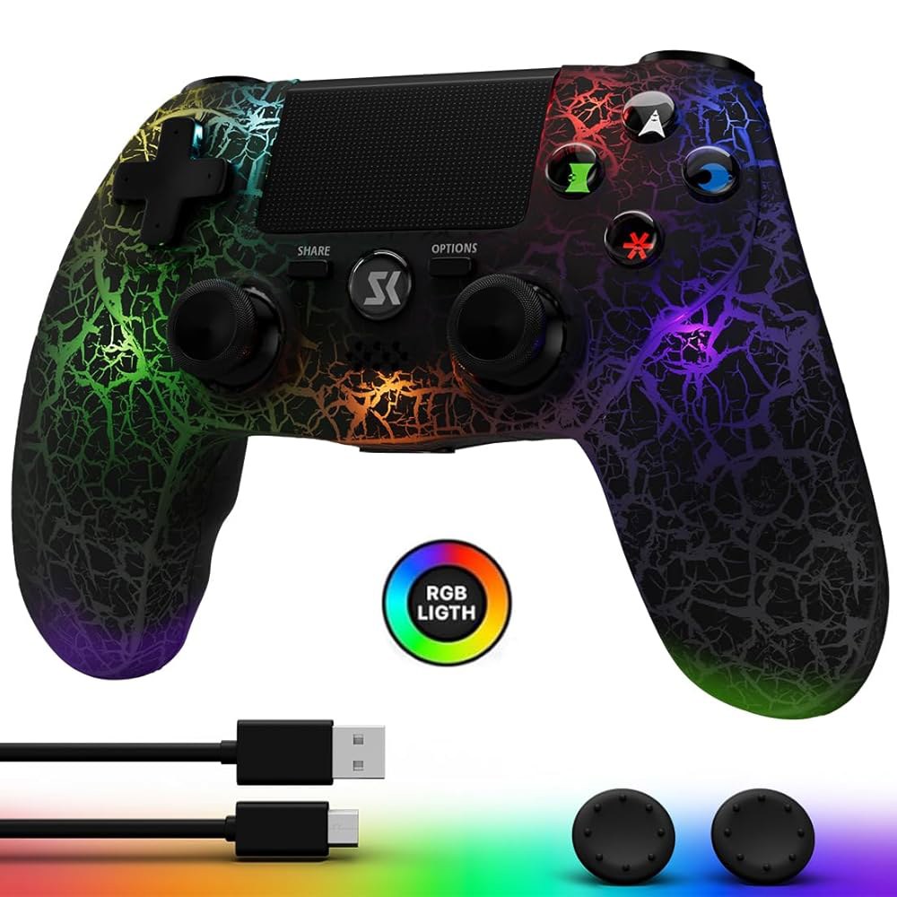 청다오 PS4용 컨트롤러, PlayStation 4용 무선 컨트롤러 /Pro /Slim, 리모컨 및 조절 가능한 RGB 조명 / 1000mAh 배터리 6축 모션 센서 더블 진동 - 상품 이미지