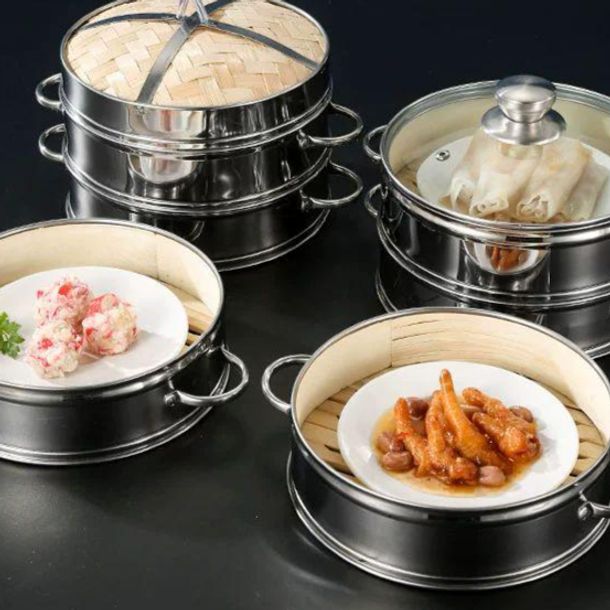 스텐 대나무 찜기 딤섬 만두 찜판 업소용 찜통 - 상품 이미지