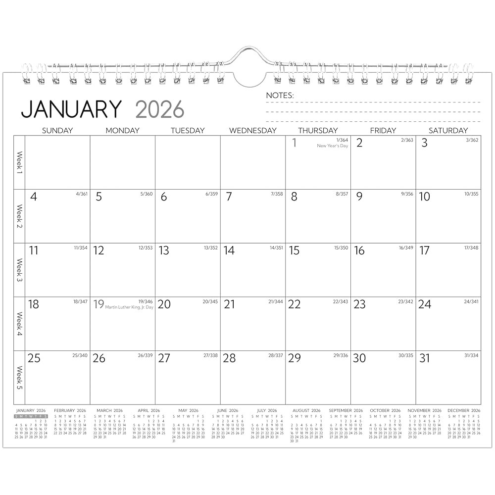벽걸이 달력 2026-2027 2년 두꺼운 - 블록, 2026년 유선 포함 8.5인치), 2026, 일 월간 12월 소형 및 메모 종이, 2026-2027, 할 21.6cm(11 - 상품 이미지
