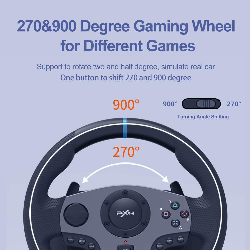 PC, Xbox One, Series X /S, PS4, PS3, 스위치용 PXN 레이싱 휠, V9 유니버설 USB 심 270/900도 게이밍 스티어링 휠 3페달 및 시프터 번들 - 상세 이미지 3