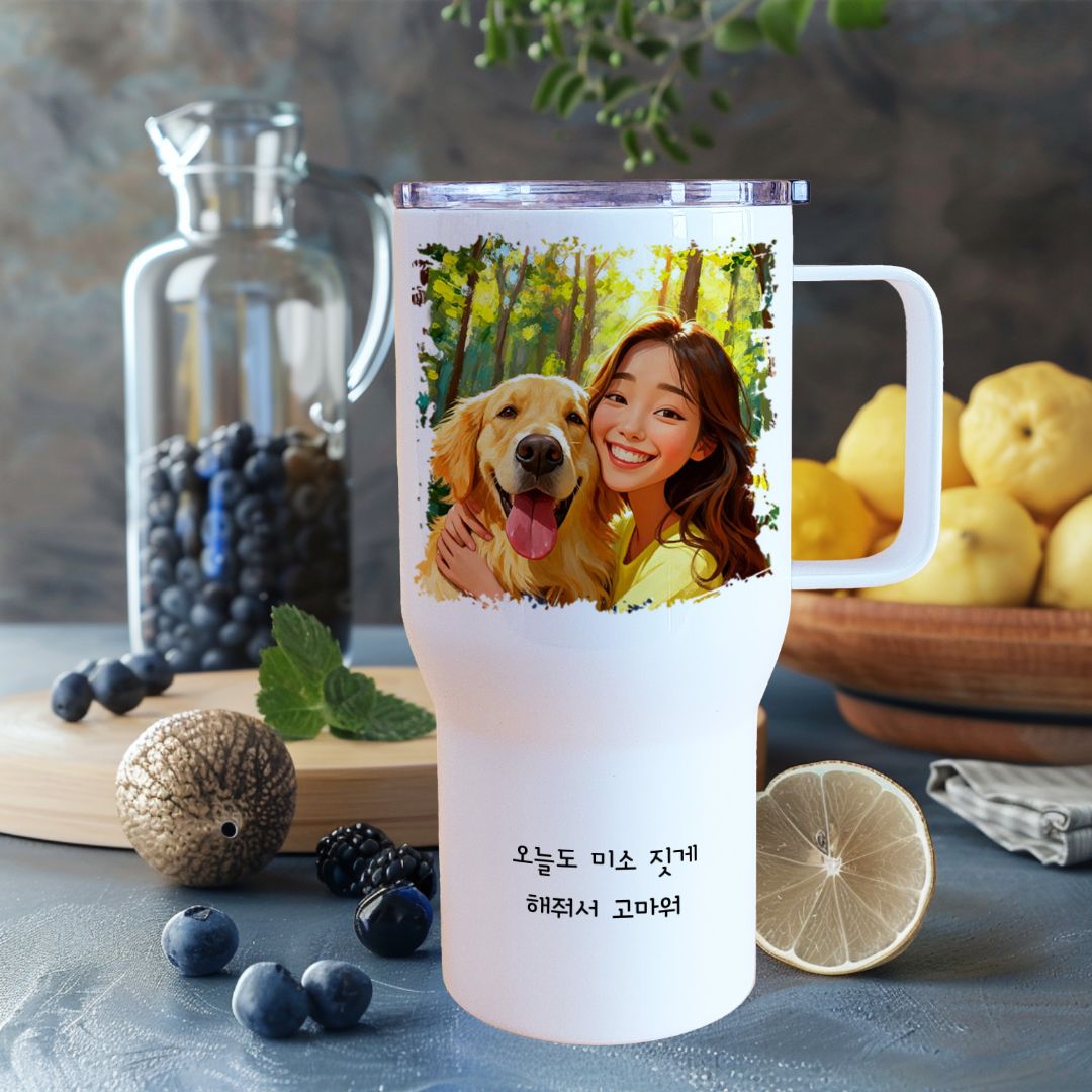 캐리커쳐 텀블러 주문제작 대용량 사진을 그림으로 인쇄 문구 각인 소량 제작 기념일 선물 이미지 6