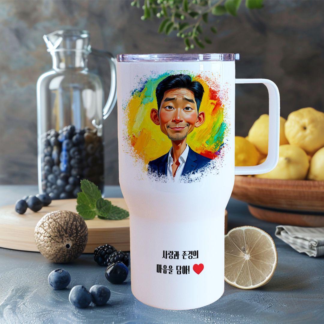 캐리커쳐 텀블러 주문제작 대용량 사진을 그림으로 인쇄 문구 각인 소량 제작 기념일 선물 이미지 7