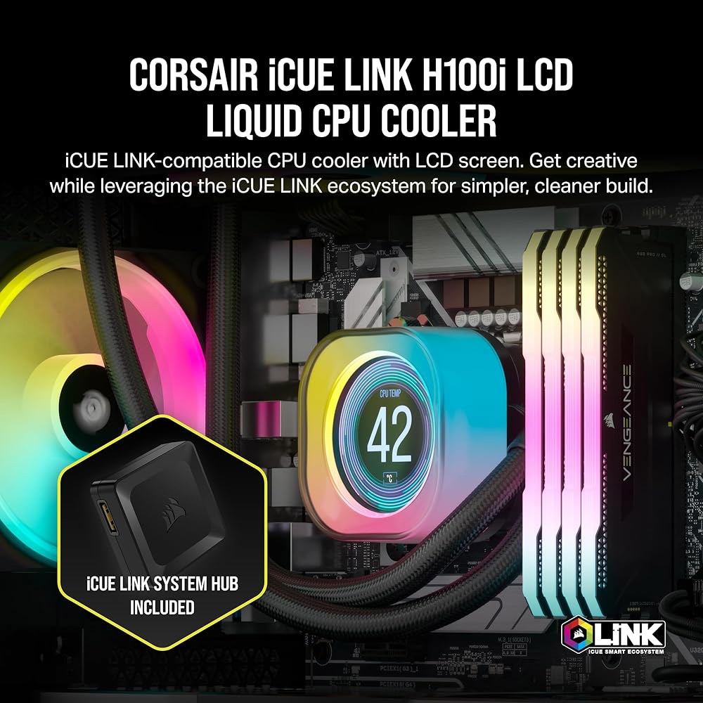 CORSAIR iCUE 링크 H100i LCD 액체 CPU 쿨러 - 240mm AIO QX120 RGB 팬 2.1 u201D IPS 화면 인텔 LGA 1700, AMD AM5 시스 - 상세 이미지 2